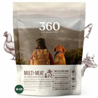 360 Pet Nutrition Multi-Meat freeze-dried pet food package.