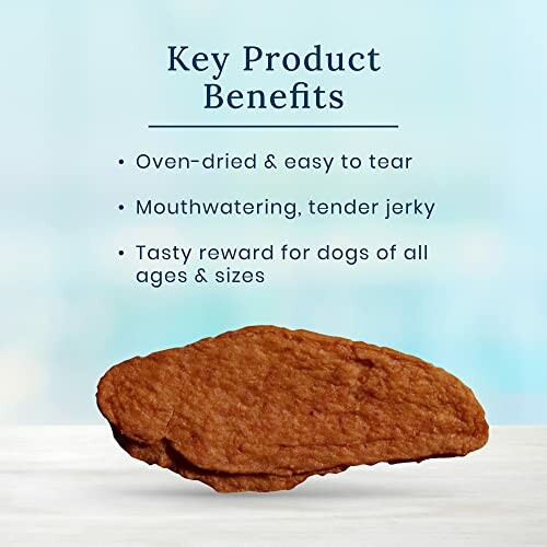 Dog treat with key product benefits listed.