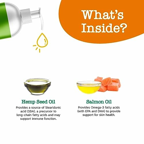 Infographic showing benefits of hemp seed oil and salmon oil.