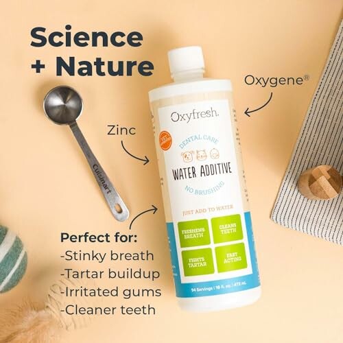 Oxyfresh dental care water additive with benefits and ingredients.