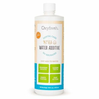 Oxyfresh dental care water additive bottle.