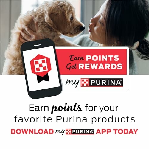 Woman kissing dog with Purina rewards app promotion