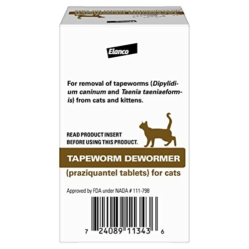 Box of tapeworm dewormer tablets for cats by Elanco.