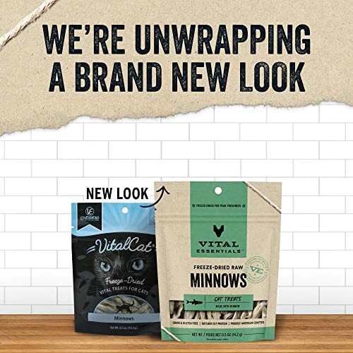 VitalCat new packaging for freeze-dried minnows cat treats.