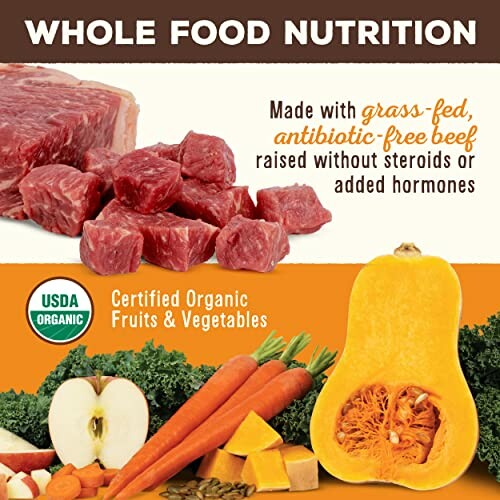 Whole food nutrition with grass-fed beef and organic vegetables.