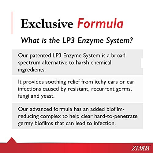 Description of Zymox LP3 Enzyme System and its benefits for ear infections.